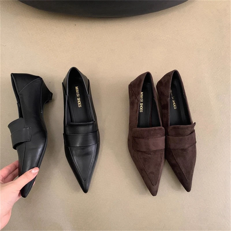 

SUOJIALUN 2025 New Brand Women Pumps Shoes Fashion Square Low Heel Dress Single Shoes Pointed Toe Slip On Dress Boat Shoes