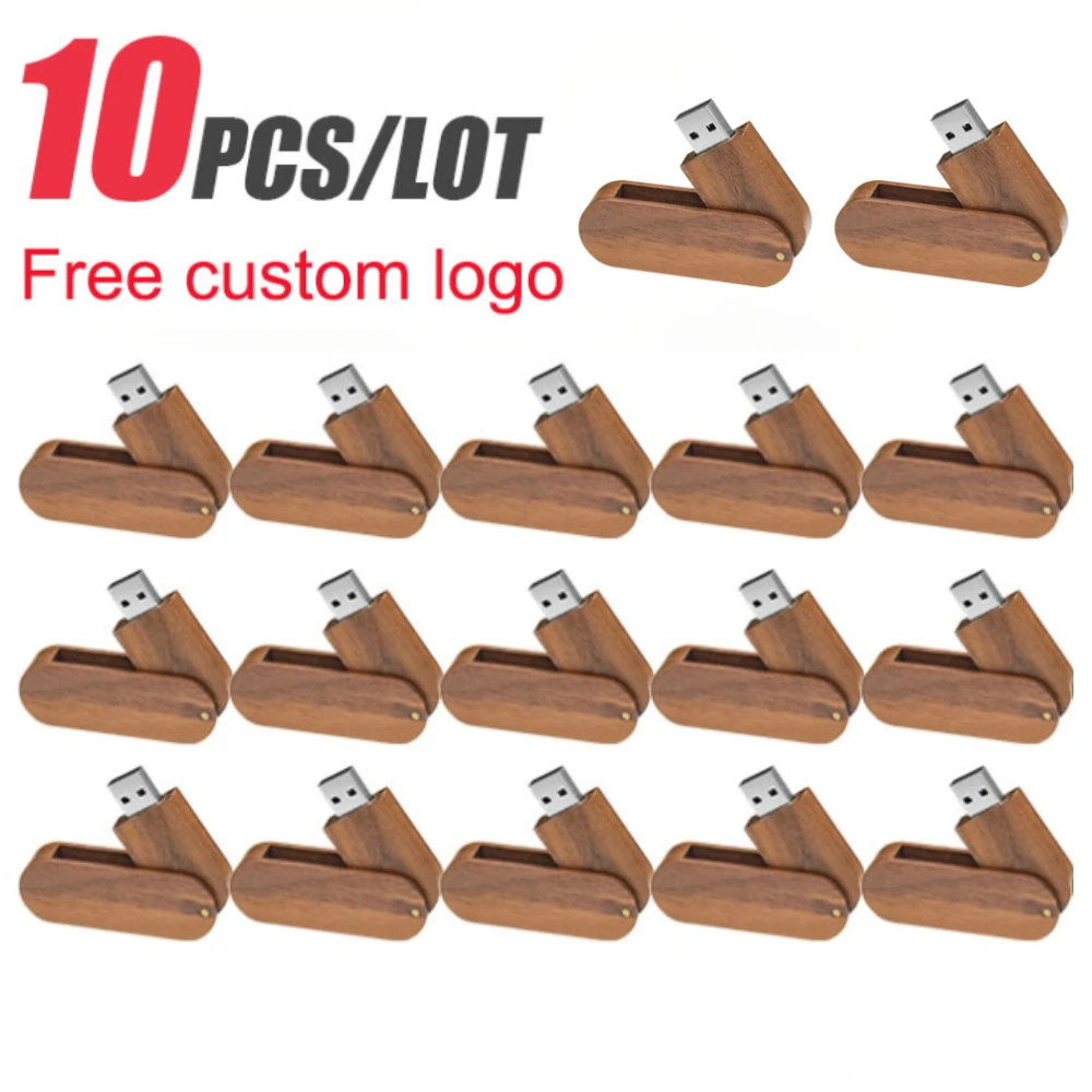 

Free Logo 10 Pieces 1 Pack Wooden Rotating USB 2.0 128GB U Disk 4GB 8GB 16GB Memory Stick 32GB Pen Drive 64GB Flash Drive