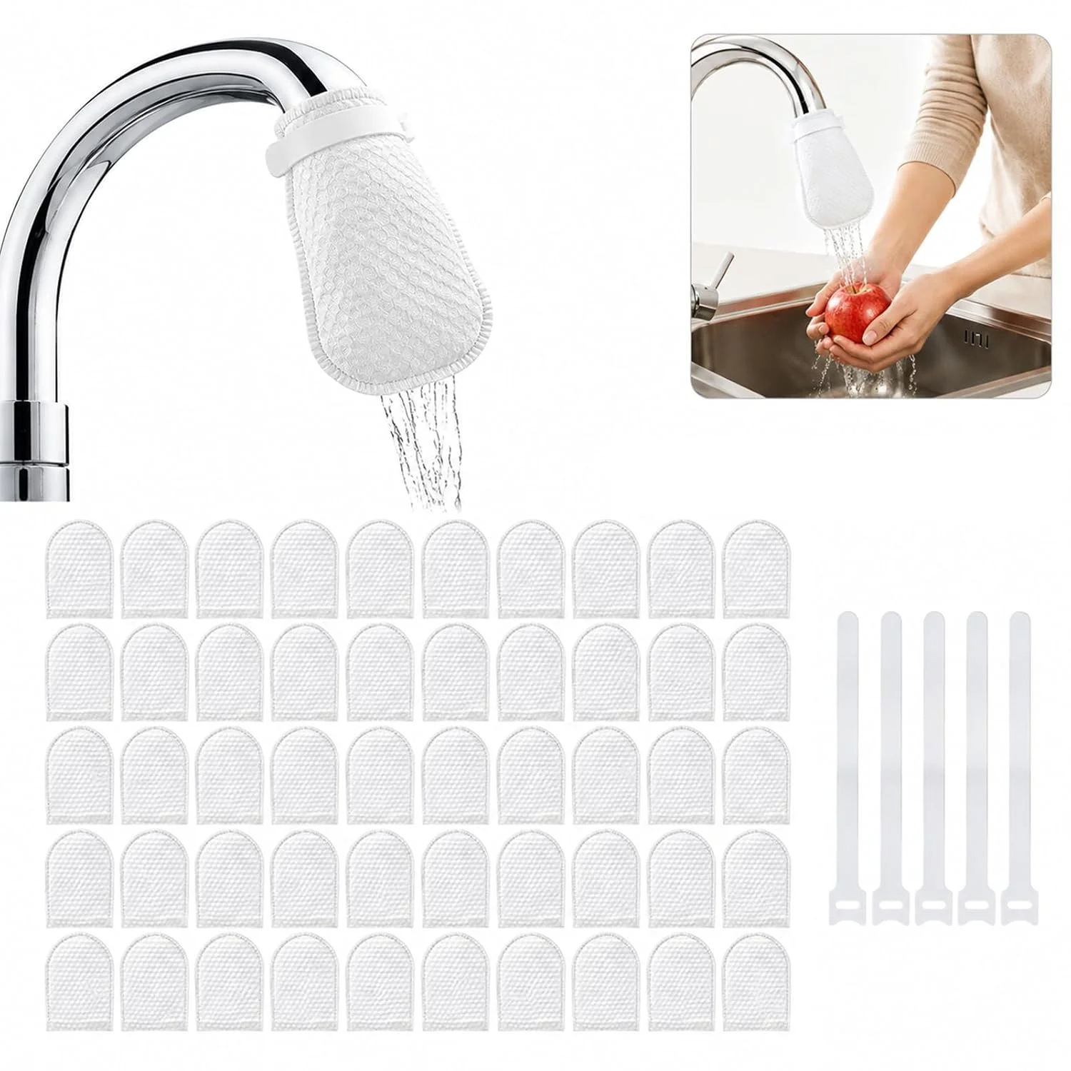 Quick Clean Faucet Filter Bag Anti-spatter Cotton Sock With Adjustable Strap Sediment Separator For Well Spring Daily Water Use