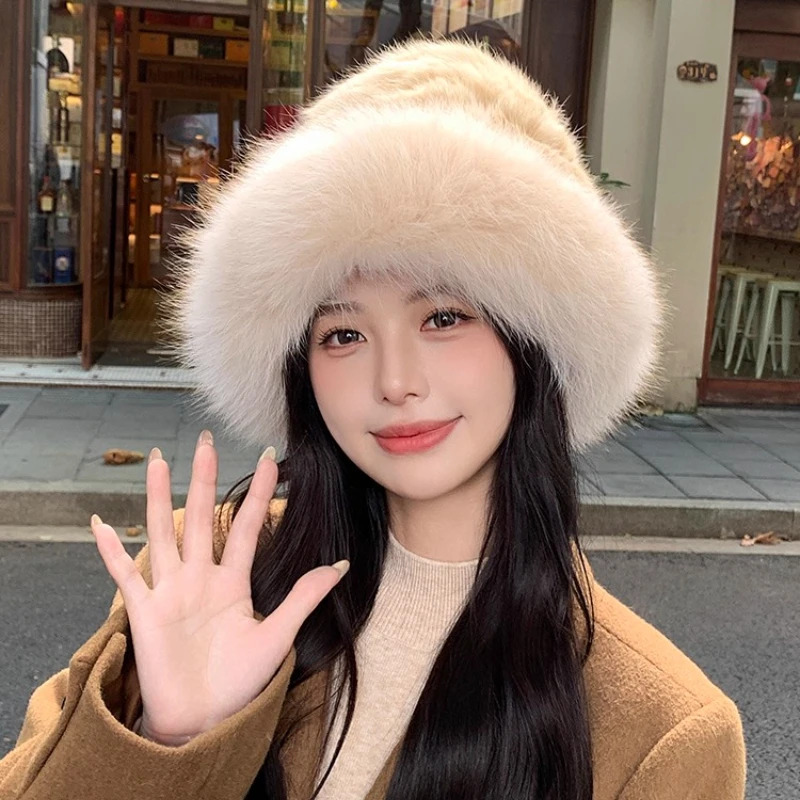 المرأة الفاخرة الشتاء قبعة ريال ريكس الأرنب الفراء الدافئة لينة منفذها القبعات سيدة الشتاء قبعة الفراء الحقيقي بيني #4