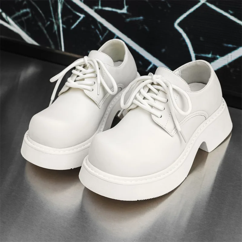 

Big Size Men's Lace-up Black White Thick-Soled Elevated Shoes, Casual Business Formal Dress Footwear for Gentleman