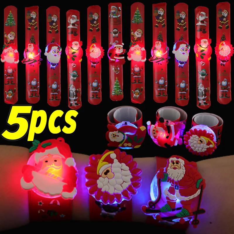 5PCS Christmas Glow Clap Bracelet Santa Claus Giveaways Decor Kids Surprises Gift Xmas Gifts New Year Party Favors Accessories