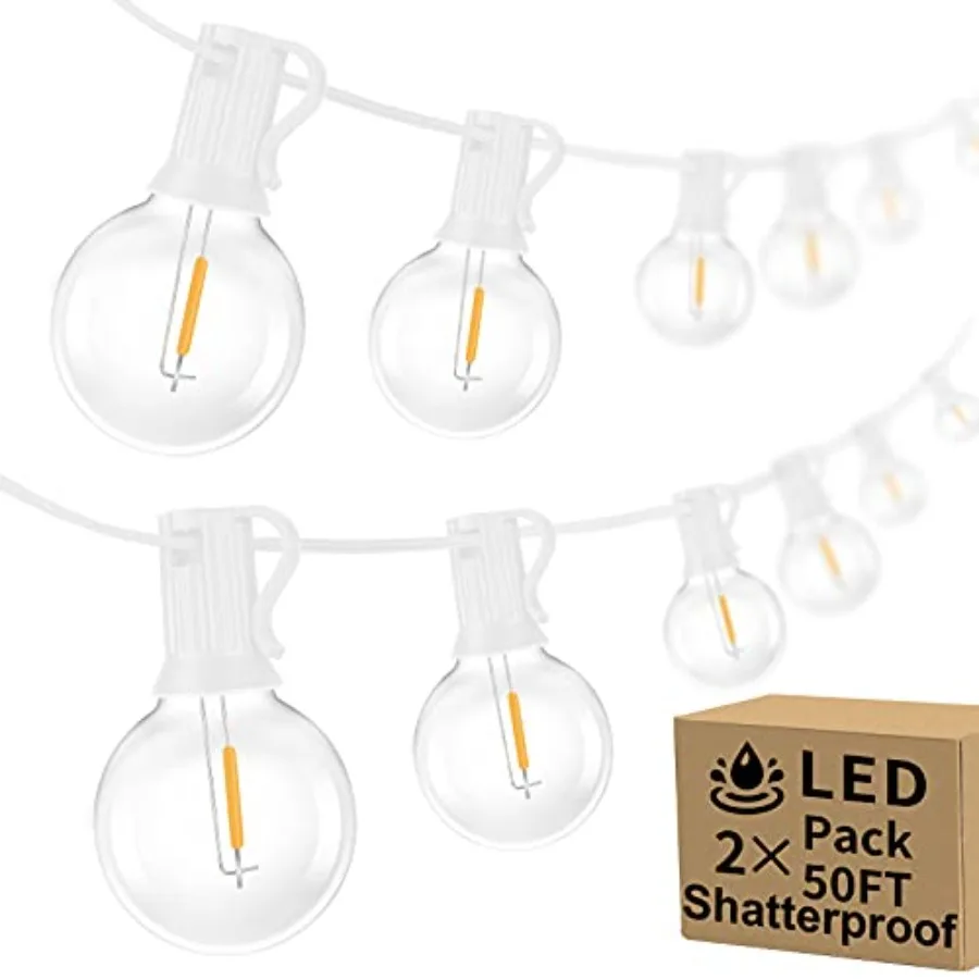 100Feet Outdoor G40 LED Globe String Lights Dimmable Shatterproof Waterproof Light Strings with 52 Bulbs Connectable Commercial