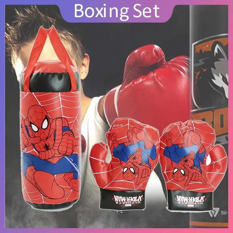 Children's Spider Man Mini Boxing Set Glove+bag Anime Cartoon Cute Sports Toy Physical Training Boy Girl Birthday X-mas Gift Kid