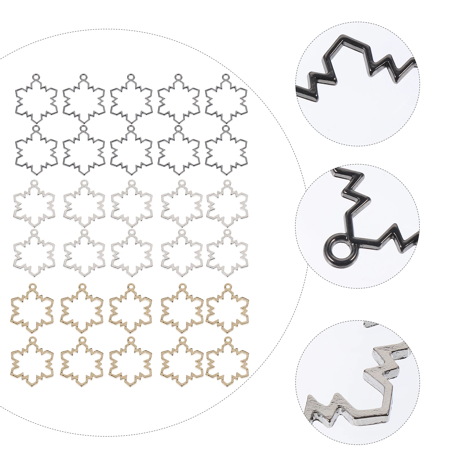 

30pcs Snowflake Bezel Pendants Hollow Epoxy Resin Frame Accessories Christmas Jewelry Making Crafts White Gun Black