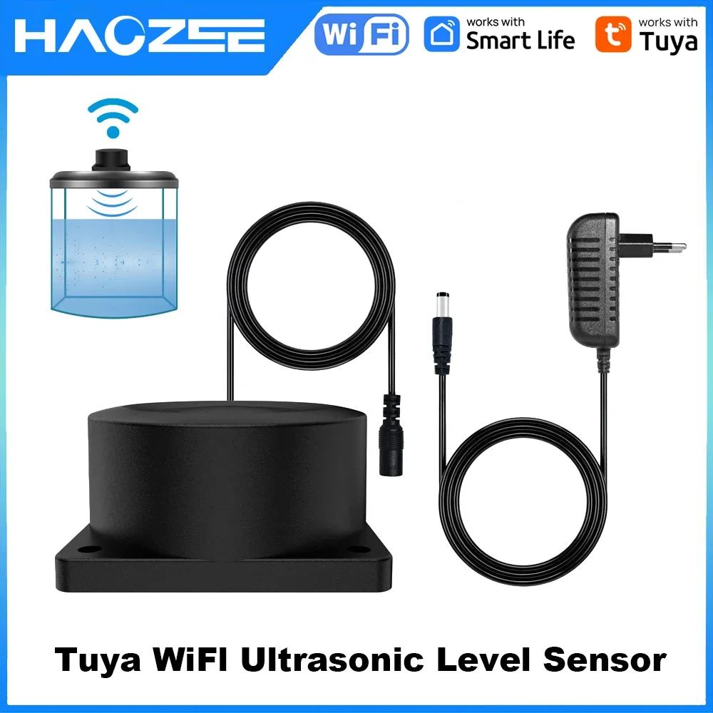 Haozee Tuya Smart WiFi Liquid Level Monitor Ultrasonic Water Level Detection High Accuracy WiFi Remote Liquid Level Gauge