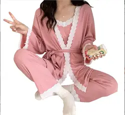 New Lace Pink Cotton Maternity Nursing Sleepwear Elegant Loose Pajamas Suit for Pregnancy Pregnant women breastfeeding pajamas