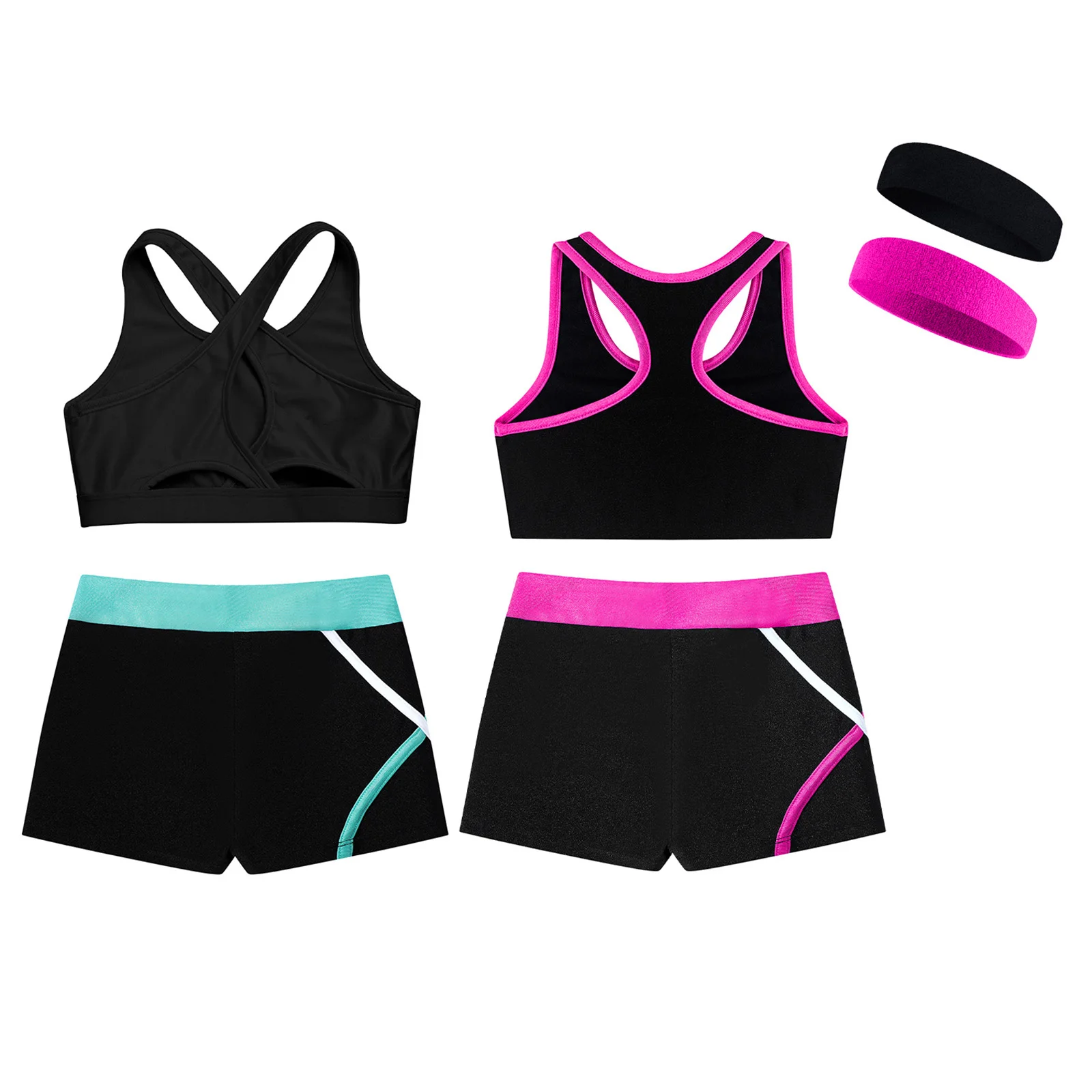 Kids Girls Sports Suits Tracksuits Sleeveless Cropped Vest And Shorts Headband for Gymnastics Workout Running Dance Training Set