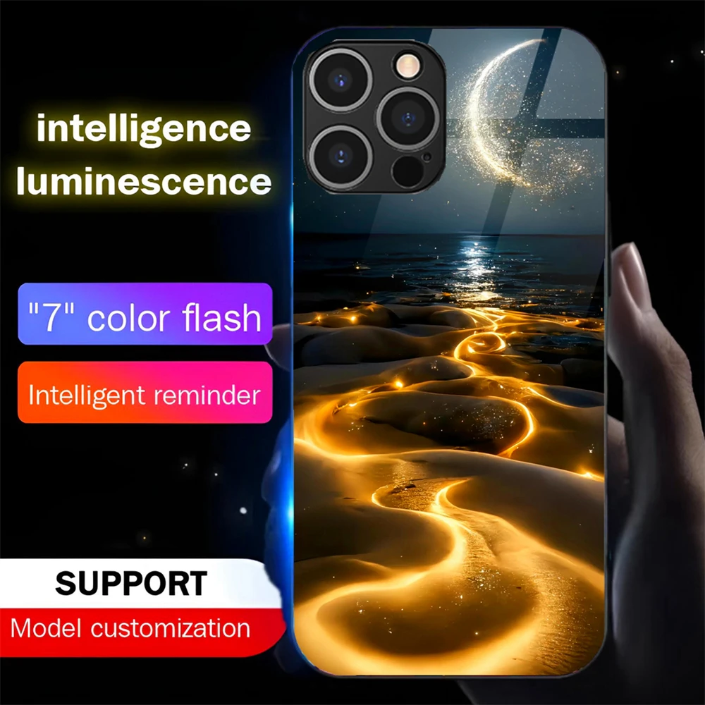 

So Beautiful Stars River Luminous Glass LED Call Light Up Flash Phone Case For iPhone 16 E 15 14 13 12 11 Pro Max X XR XS SE2020