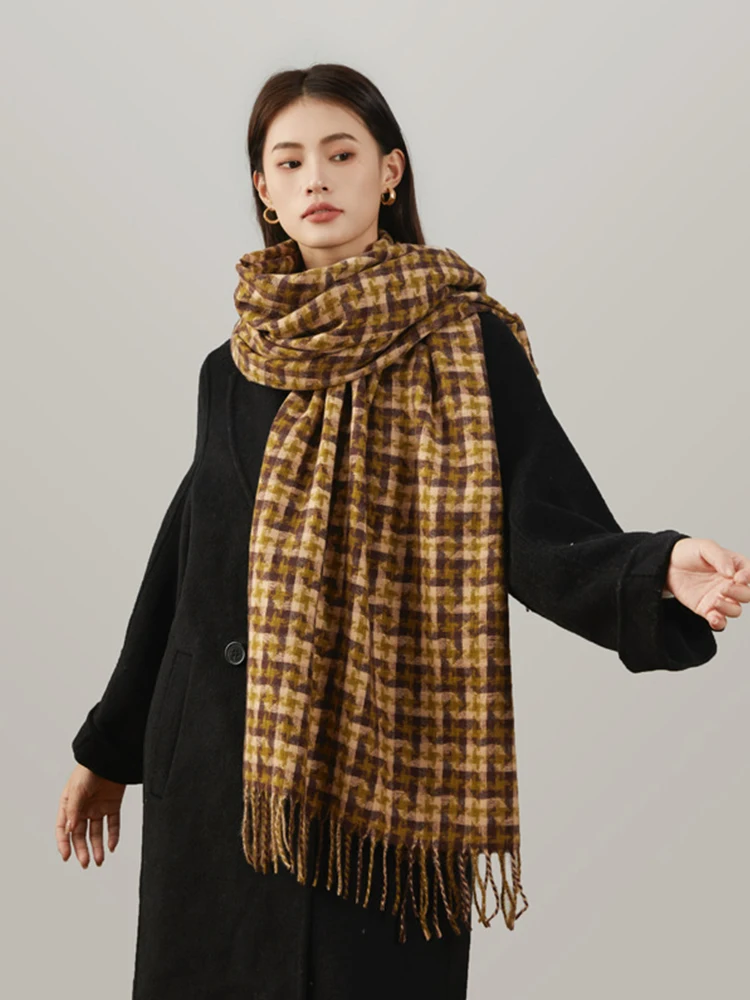 New Imitation Cashmere Autumn Winter Women Scarf Vintage Houndstooth Scarve Pashmina Mujer Foulard Bufanda Long Wrap Shawl Hiver