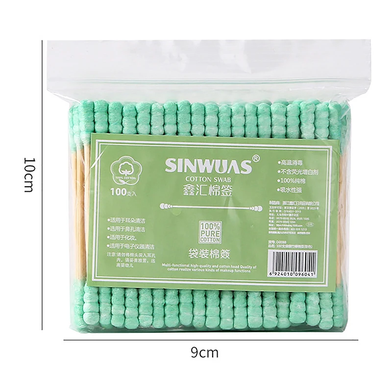 Coton-tiges à double tête pour femmes, 100 pièces/paquet, pointe pour bâtons de bois médicaux, livres d\'oreille de l\'Antarctique, outils de soins de