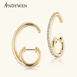 ANDYWEN 925 Sterling Silver Single Espionne Earring Open Circle Hoops Long Earrings Jewelry Crystal CZ Zircon Female Jewelry