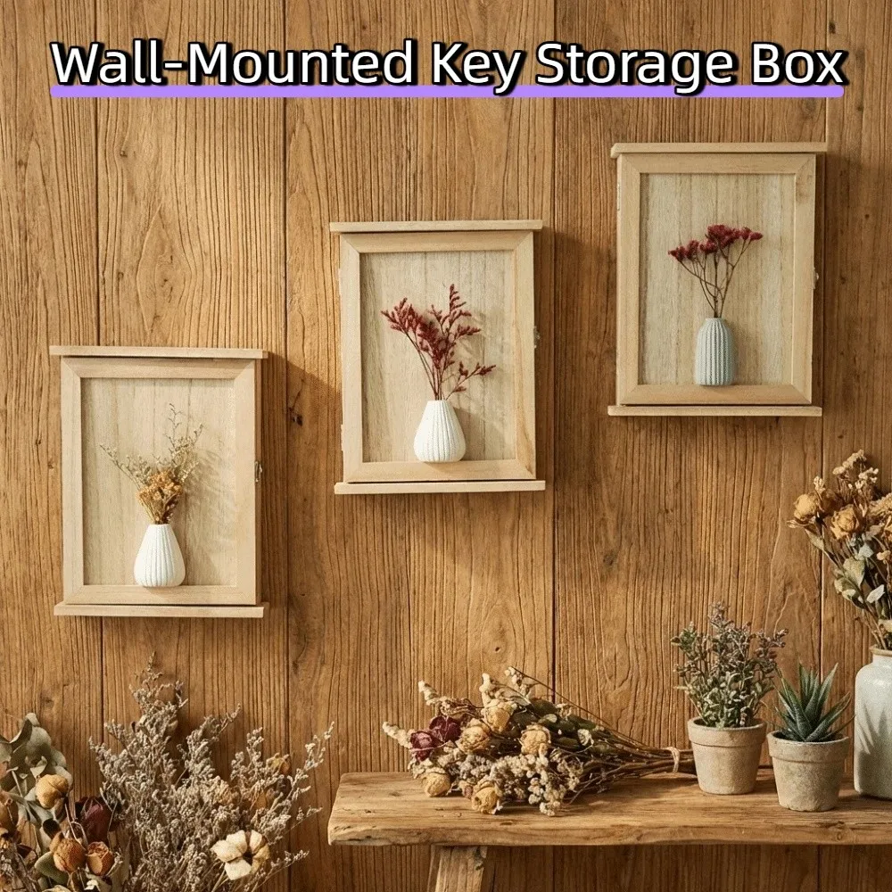 Caja de Almacenamiento de Llaves de Madera para Montar en la Pared, Caja de Almacenamiento Rústica Vintage para la Entrada, Gabinete Cuadrado Decorativo, Porta Llaves, Almacenamiento para Muñecas