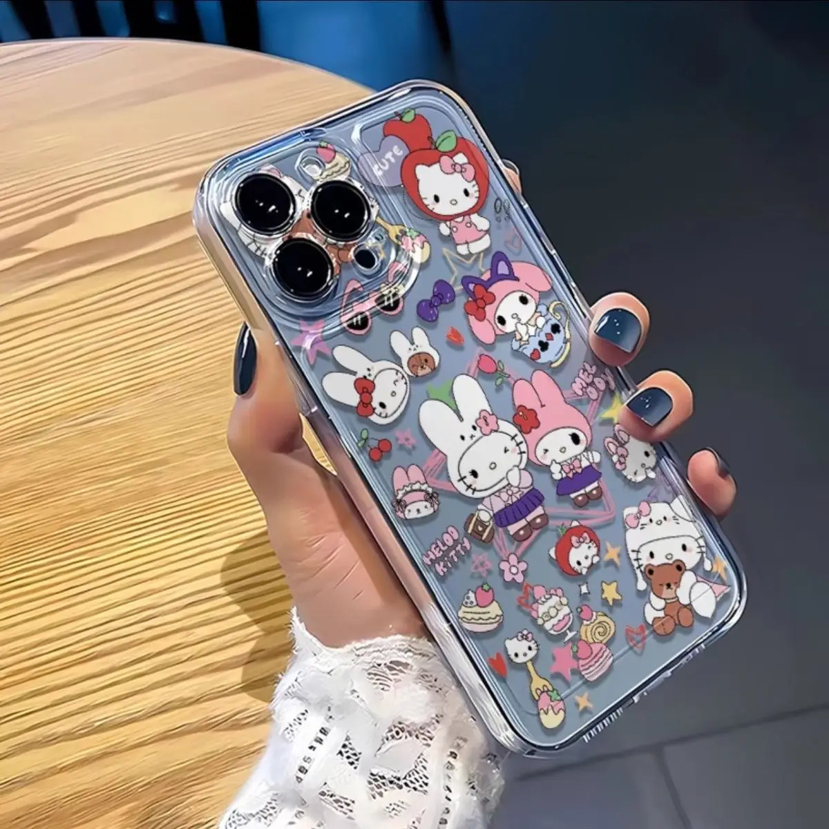 

Cartoon Hello Kitty and Melody Phone Case for iPhone 16 15 14 13 12 11 Pro Max X XS XR 7 8 Plus SE Shockproof Cover Y2K