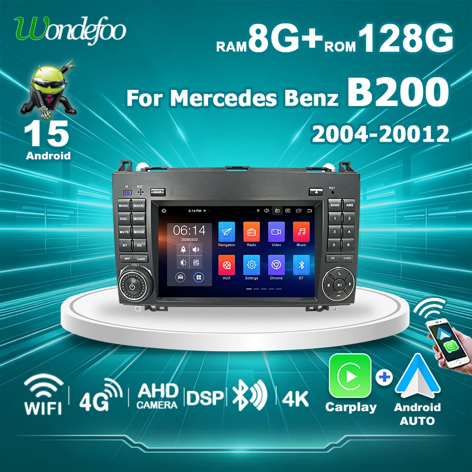 Autoradio Android 15 con Carplay Wireless per Mercedes Benz B200 Classe A W169 Classe B W245 Classe V W639 Vito Viano Sprinter 2004-2012 Lettore Multimediale 2DIN