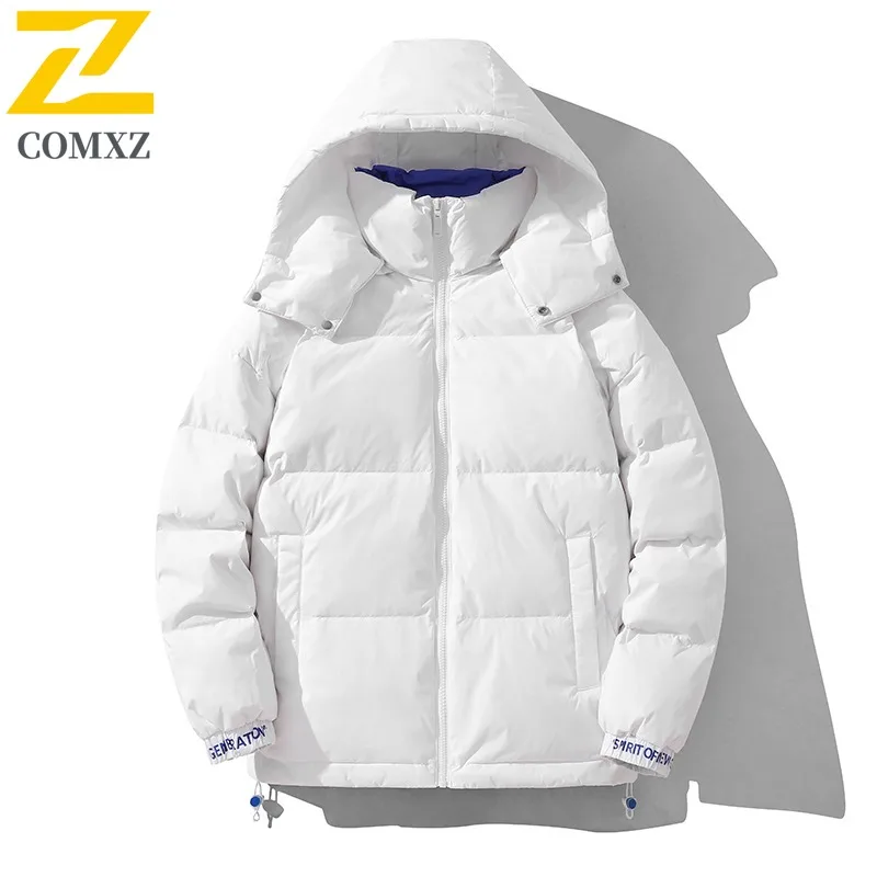 

COMXZ 2025 Mens Winter Stand Collar solid color Puffer cotton-padded Jacket Thickened Youth Coat outdoor waterproof Windbreaker