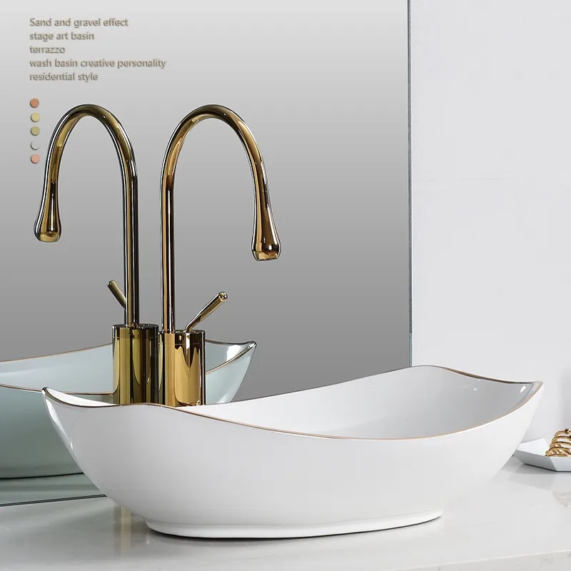 

Light luxury Phnom Penh small ingot table type oval washbasin household washbasin ceramic washbasin