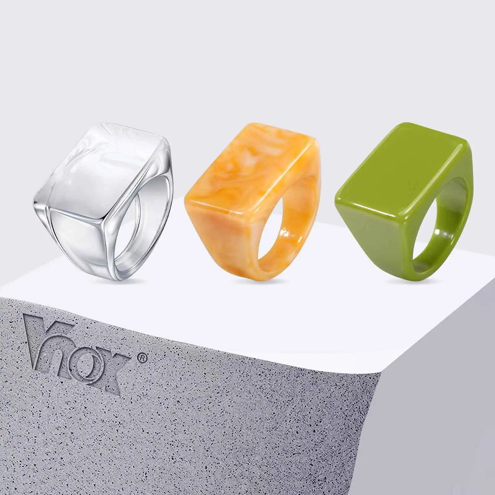 

Vnox 3pcs Set Colored Resin Ring For Women Men Simple Geometric Square Ring Trendy Finger Accessories
