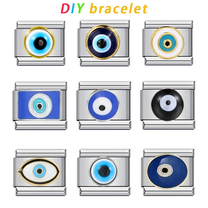 New Devil's Eye Italian Modular Bracelet Titanium Steel Welded Drop Oil Cartoon DIY Elastic Bracelet 