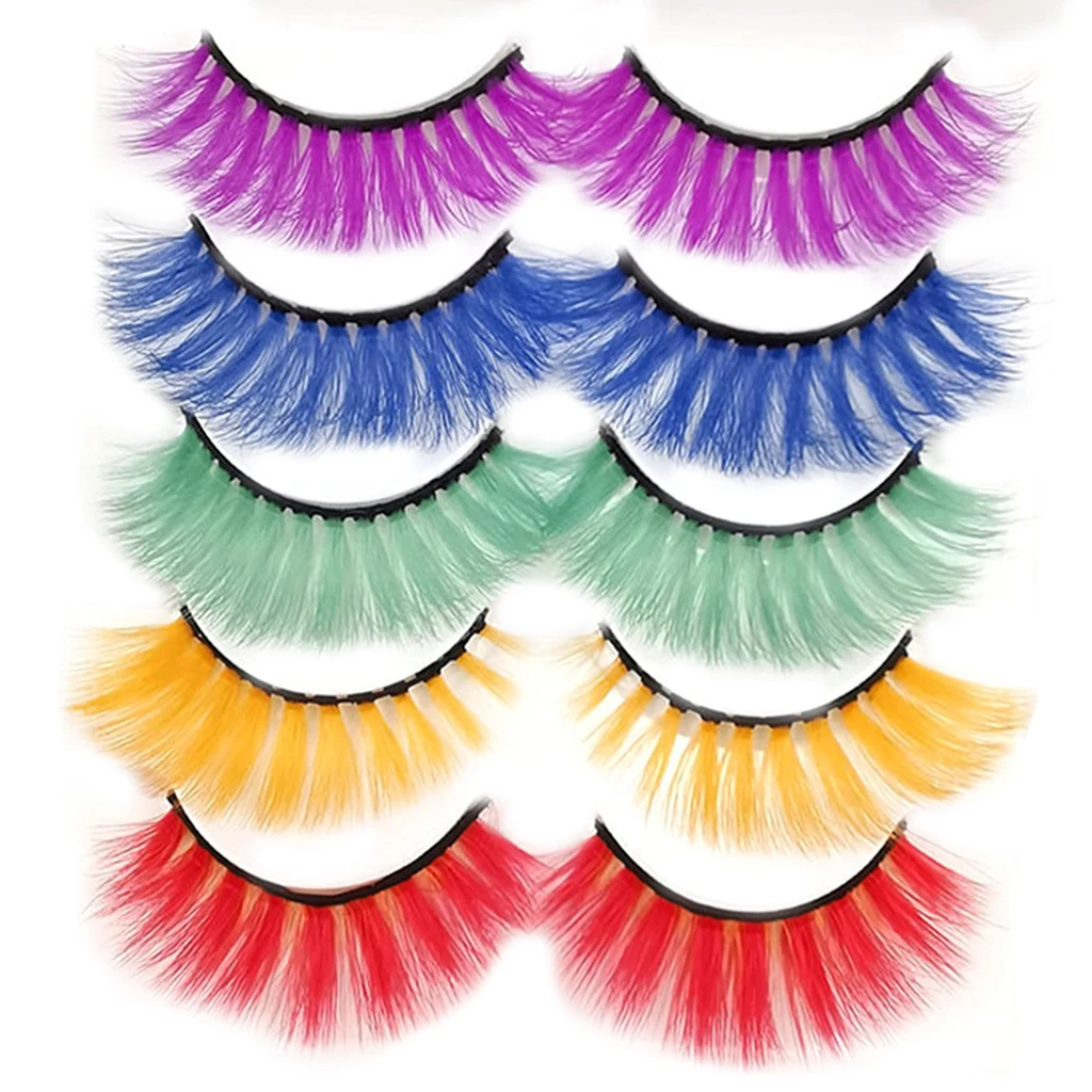 5 Pairs Colored False Eyelashes 3D Handmade Natural Look Long Curly Thick Lashes Full Volume Eye Makeup Beauty Accessory for