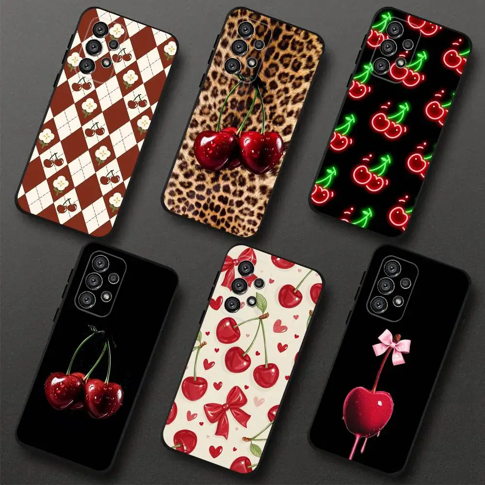 

Black Cherry Pattern Phone Case For Samsung S 25,24,23,22,30,21,10,9,Ultra,Plus,Lite,FE,4,5G Black Soft Case