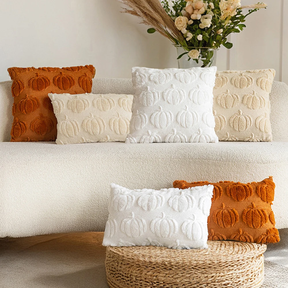 

Autumn Thanksgiving Pillowcase Cojines Plush Pumpkin Halloween Pillow Cover Embroidered Headboard Cushion Covers 45x45/50x50cm