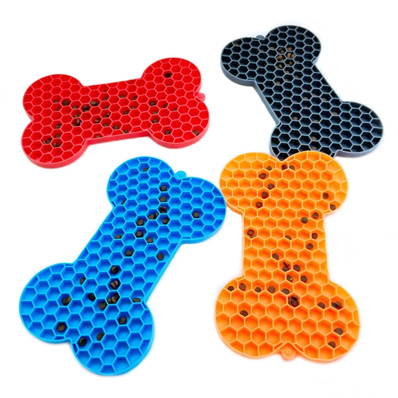 Bone Shape Peanut Butter Slow Food Pad Pet Lick Mats Silicone Pets Bathing Distraction Eating Slowly Food Pad Cats Dogs Supplies