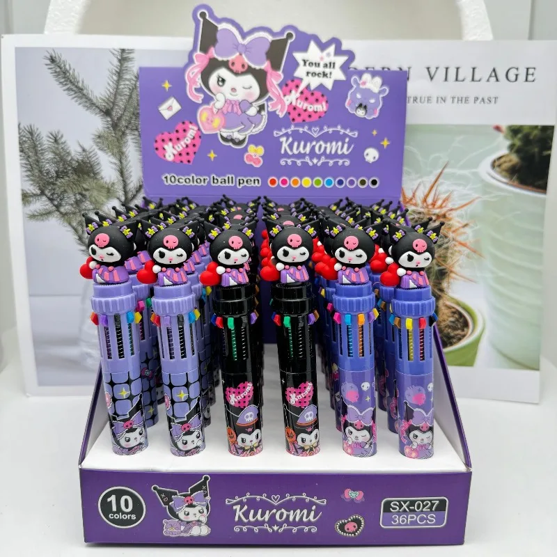 

Sanrio Kuromi Ballpoint Pen Cartoon 10 Color Marker 0.7mm Kids Graffiti Multicolor Hand-held Pen Students Learn Stationery Gifts