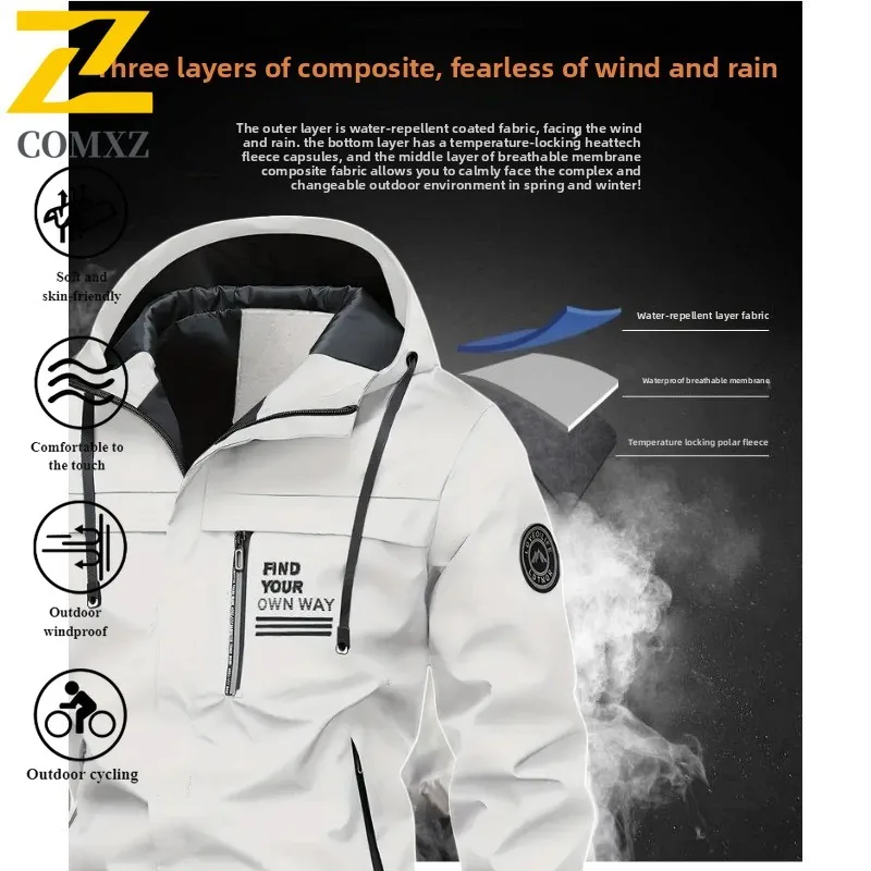 

Men's Spring Autumn Jacket Winter Windproof Casual Sport Outdoor Trench Coat Lightweight Hooded Multi-Pocket Utility Windbreaker
