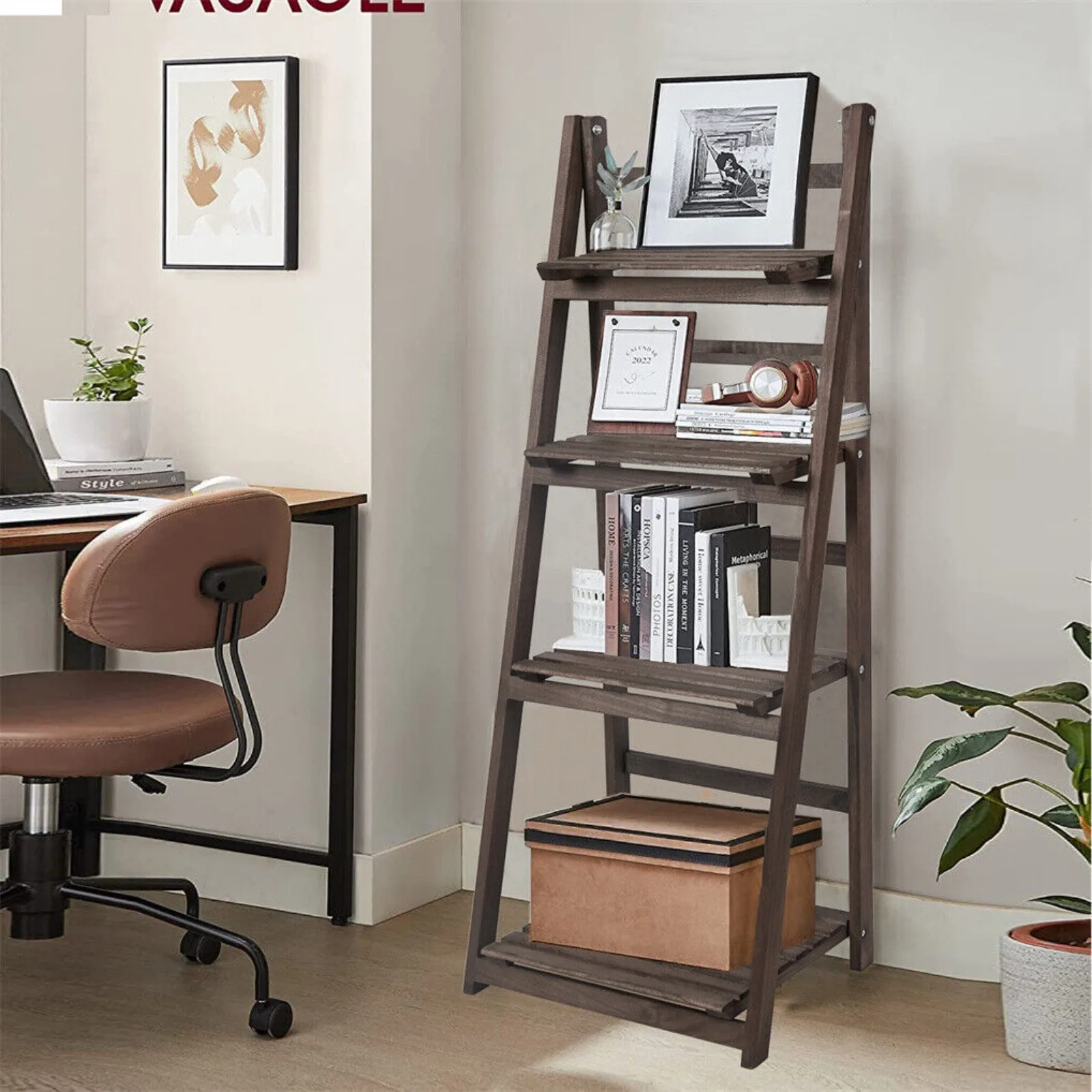 Ladder Shelf Bookshelf Storage Rack Plant Stand Kitchen Bedroom Home Decor Brown United States