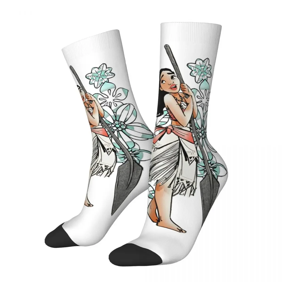 Retro Moana Tropical Floral Line Art Voyager Portrait Football Socks Polyester Middle Tube Socks for Unisex