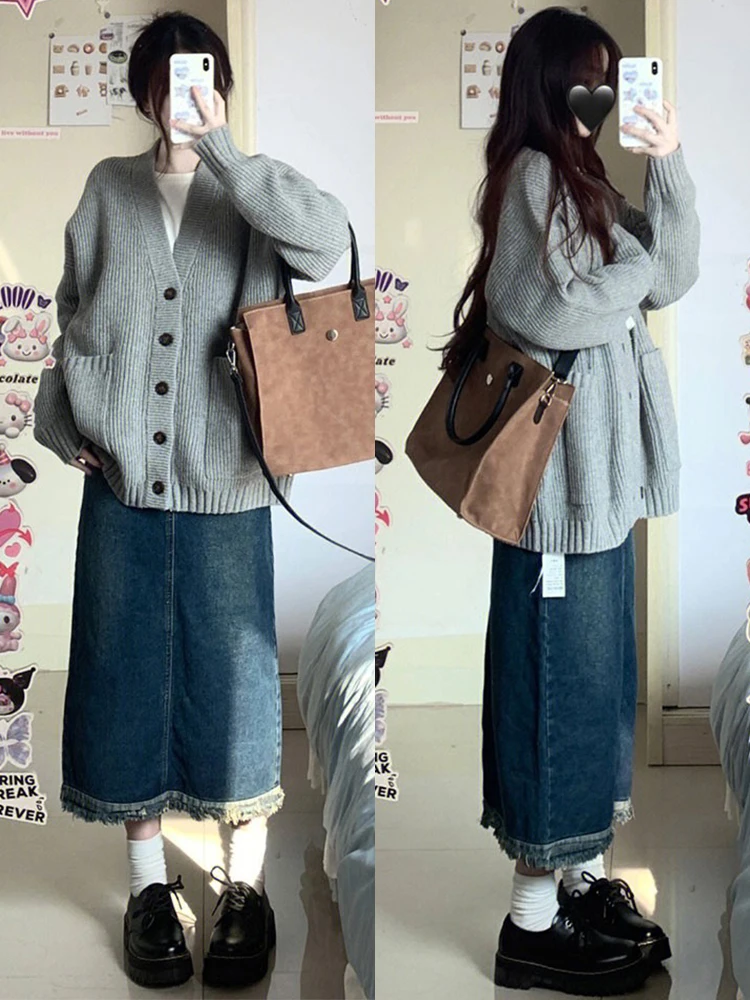 

Retro Slimming Sexy Girl Midi A-Line Skirt plus Size Fat MM Pear aped Body Denim f-length Skirt Women High Waist Pure Color