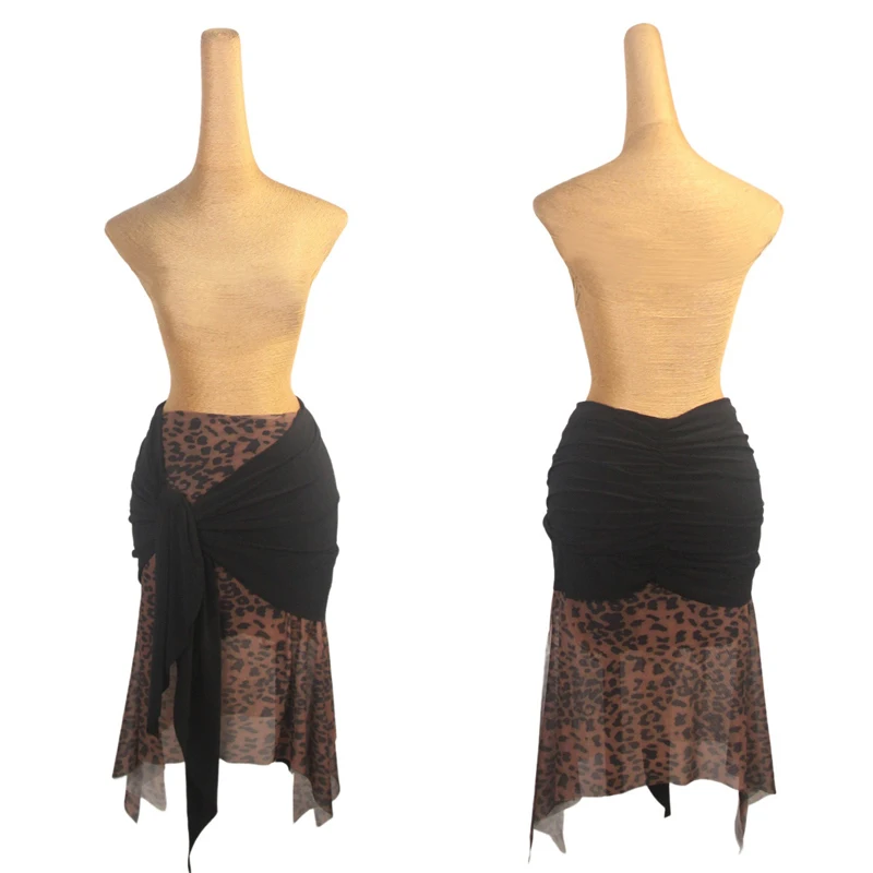 Fashion Adults Cha Cha Leopard Latin Dance Skirts Ballroom Dance Mesh Skirt Women Rumba Latin Dance Competition Wear SL16281