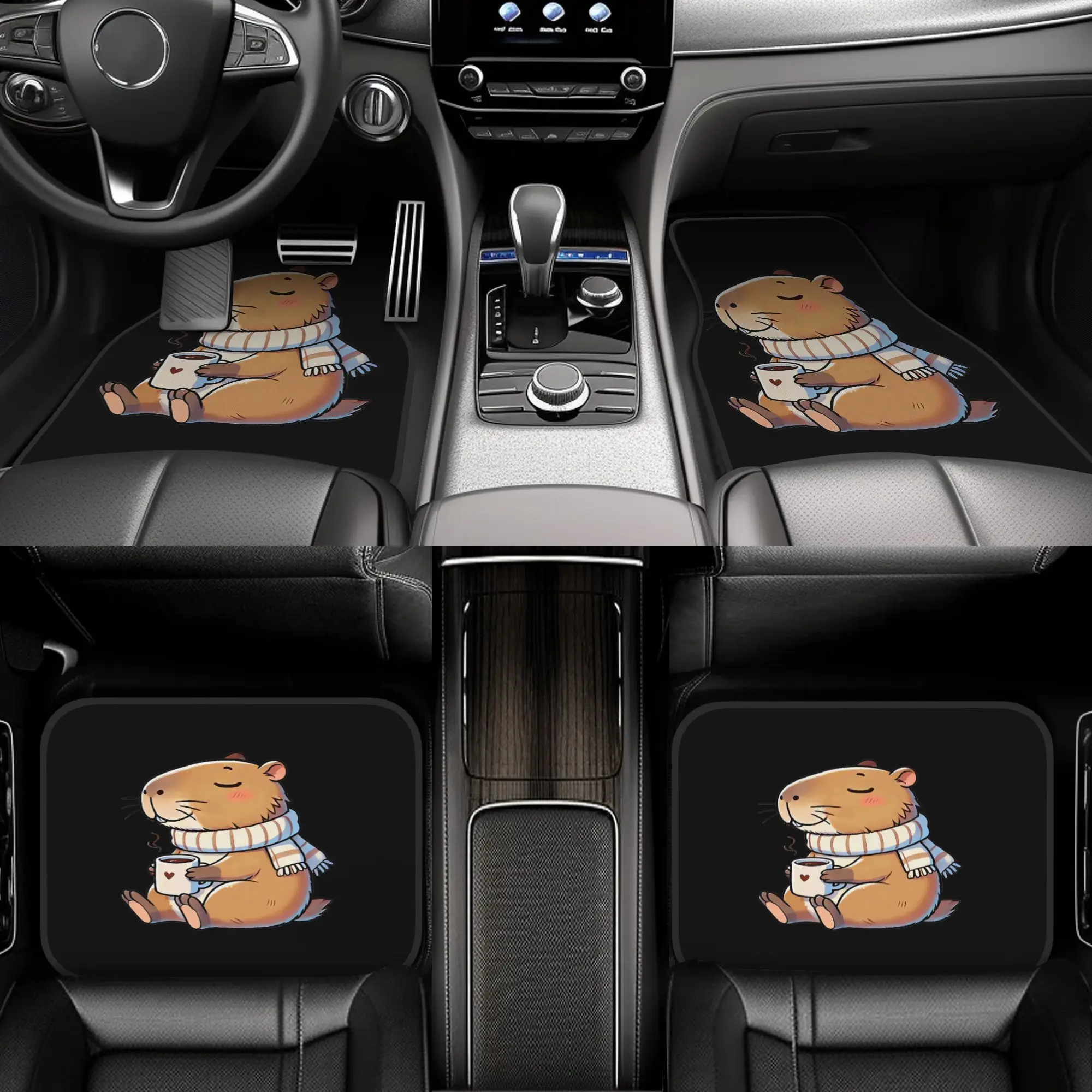 (2D) Cargo Liners 4pcs Kuribakka Funny Christmas Animal Car Mats, Durable Polyester Fiber For Cars Ideal Gift Vehicle Interior F