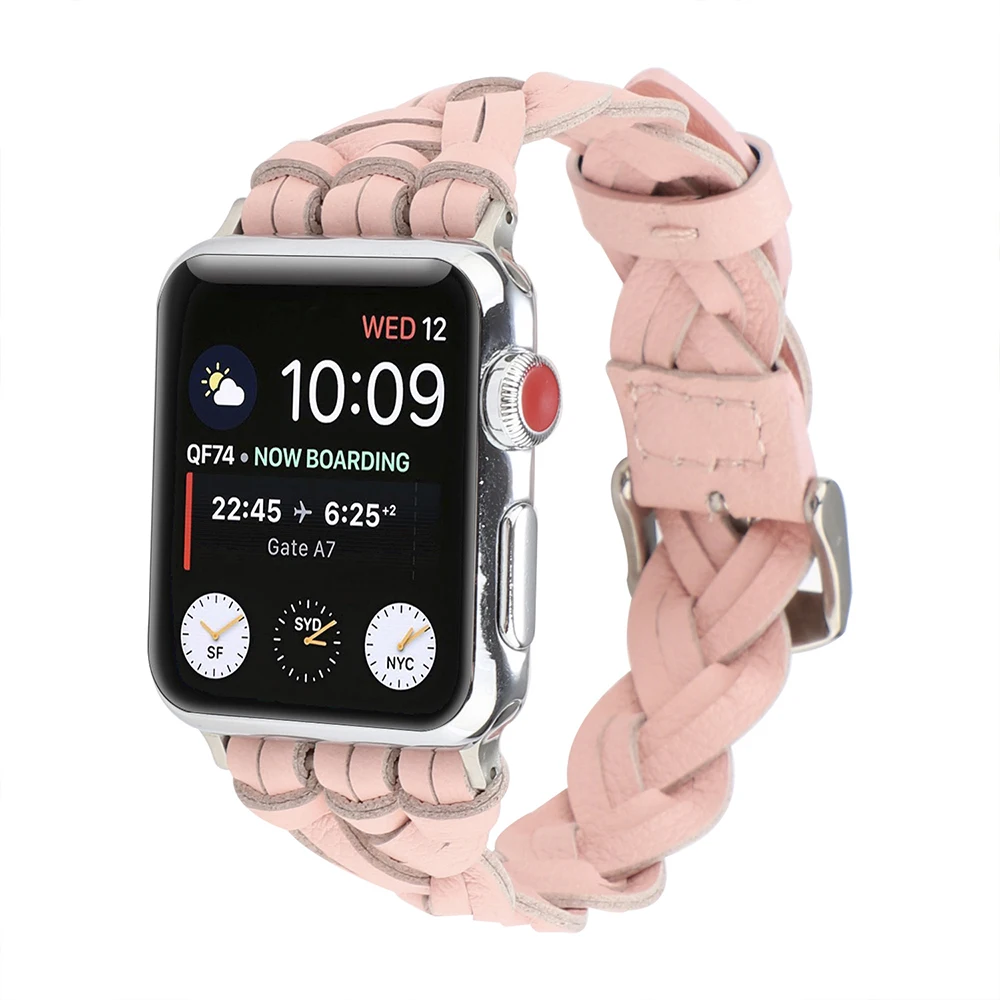Leather Strap for Apple Watch Band 45mm 41mm 44mm 40mm 42mm Women Hand-woven Single Tour Wristband for iWatch 87654SE Ultra 49mm