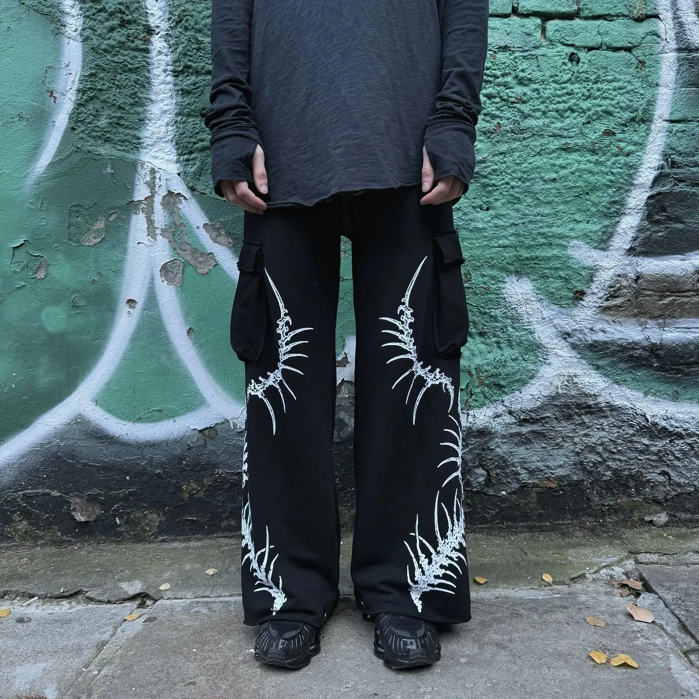 Y2kstreetwear Hip-Hop Punk Street Dance Casual Pants, High Street Printed Elastic Vintage Printed Work Pants Fall Winter Outfit