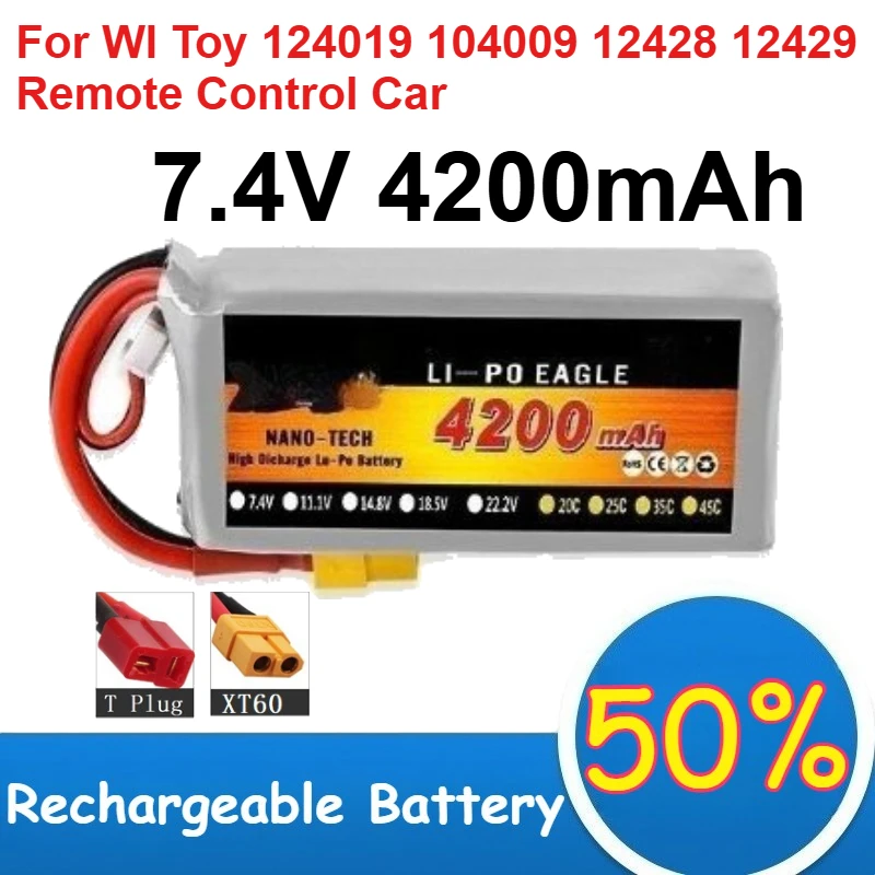 

7.4V 4200mAh Large Capacity Lithium Polymer Battery for Wl Toy 124019 104009 12428 12429 Remote Control Car Rechargeable Battery