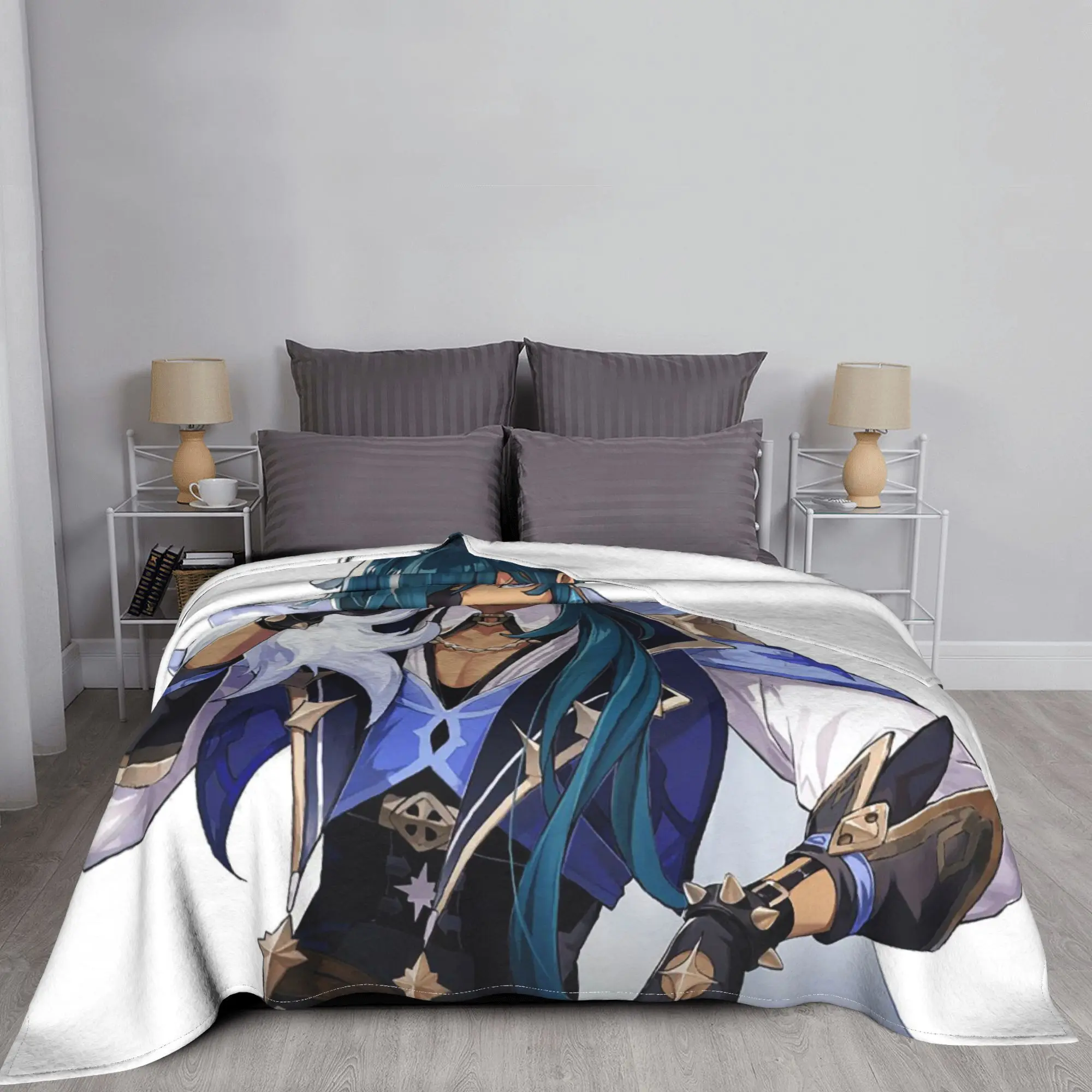 Upetstory Genshin Impact Kaeya Fuzzy Blankets Acg Anime Fashion Throw Blanket for Home 150*125cm Bedspread