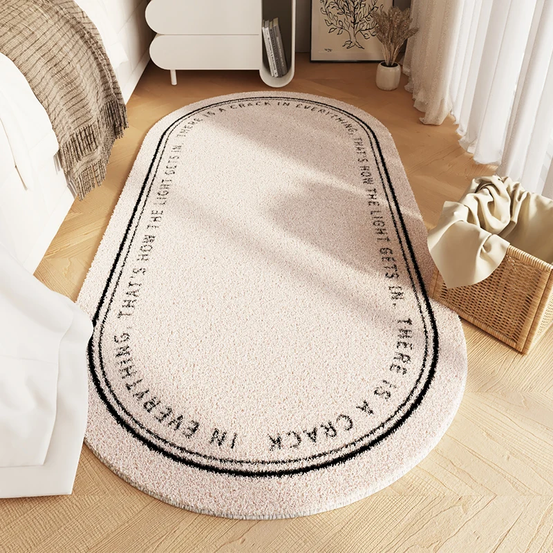 2024 New Light Luxury High End Bedroom Carpet Bedside Washable Fluffy Plush Carpets Home Living Room Bed End Oval Thicken Rug