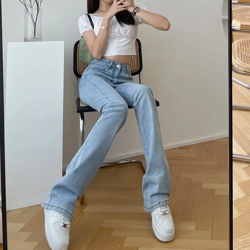 日本のヴィンテージ服デニム女性ブーツカットバギーY2Kブラック韓国ファッション原宿スタイルストリートウェアハイウエストワイドレッグ