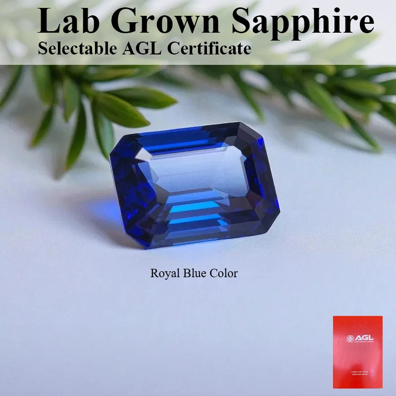 

Emerald Cut Lab Grown Sapphire Royal Blue Color Loose Gemstone For DIY Jewelry Making Selectable AGL Certificate