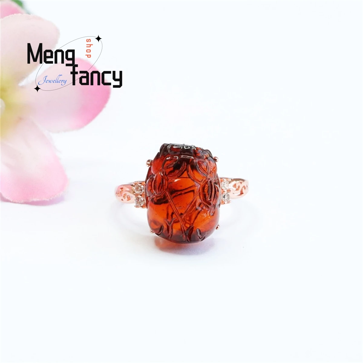 

Natural S925 Silver Blood Pur Water Purification Amber Pixiu Ring Large Double Diamond Simple Fashion Exquisite Personality Gift