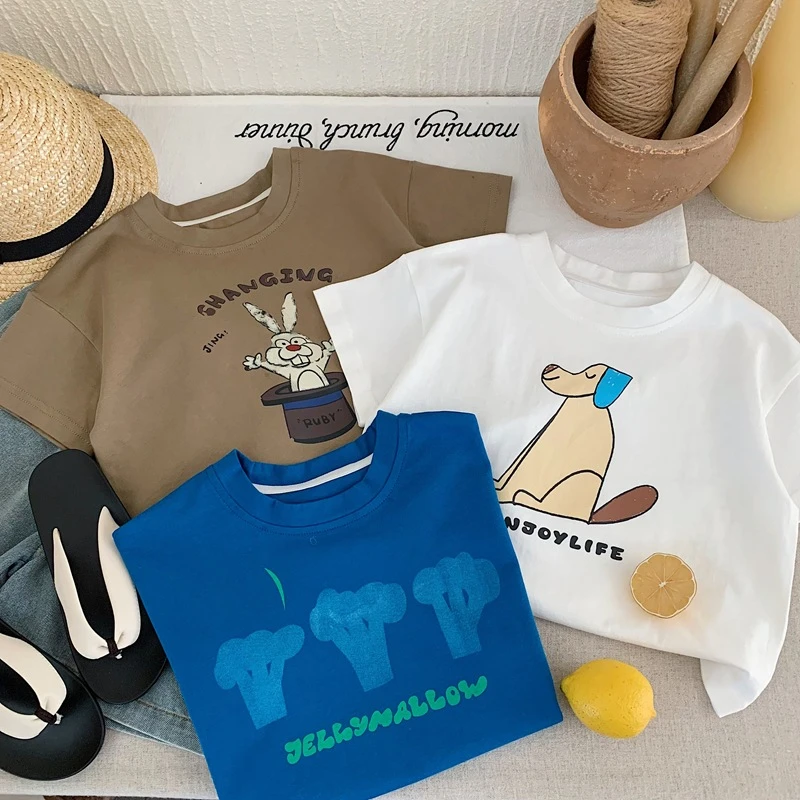 1-6 alter kinder Kleidung Gedruckt Cartoon Mode T-shirt Kinder Tops Crewneck Lose Beiläufige Kurzarm T-shirts Mädchen jungen T Shirts