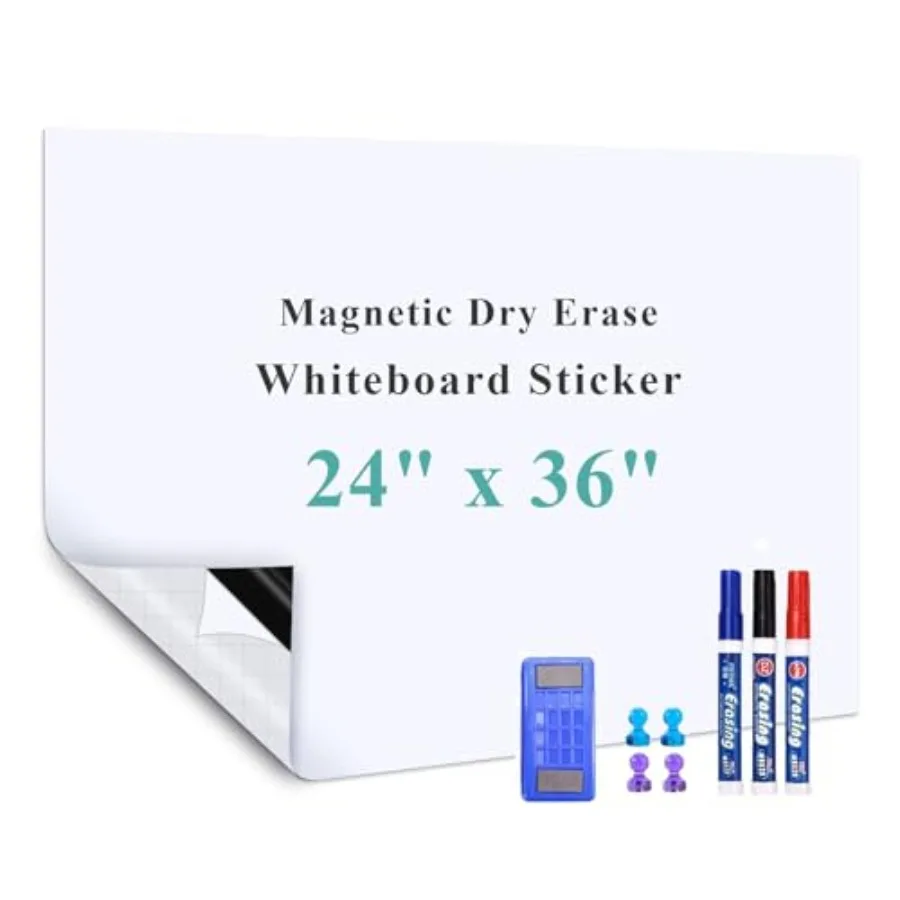 

White Board Adhesive Contact Paper, 24" x 36" Stick on Magnetic Whiteboard Roll, Dry Erase Board for Wall, Easy to Write and Cl