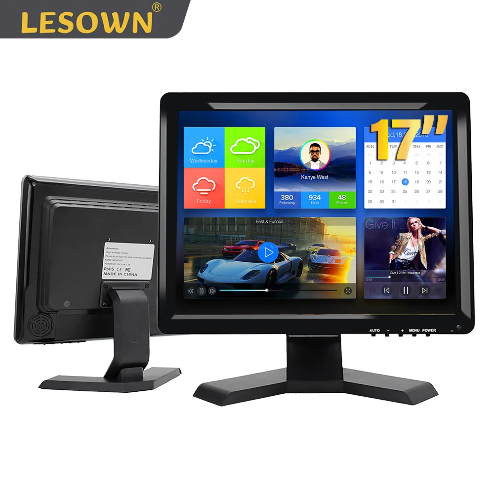 LESOWN Capacitive Touch Screen 17 inch Industrial LCD Monitor HDMI VGA  AV 4:3 1280x1024 IPS Display for CCTV Parking Computer