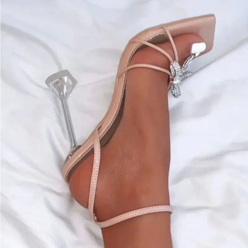 Ultra-high Heel Women's Sandals Fashion Square Toe Design High-heeled Sandal Luxury Rhinestone Bow High-heeled Sandals for Women view 2