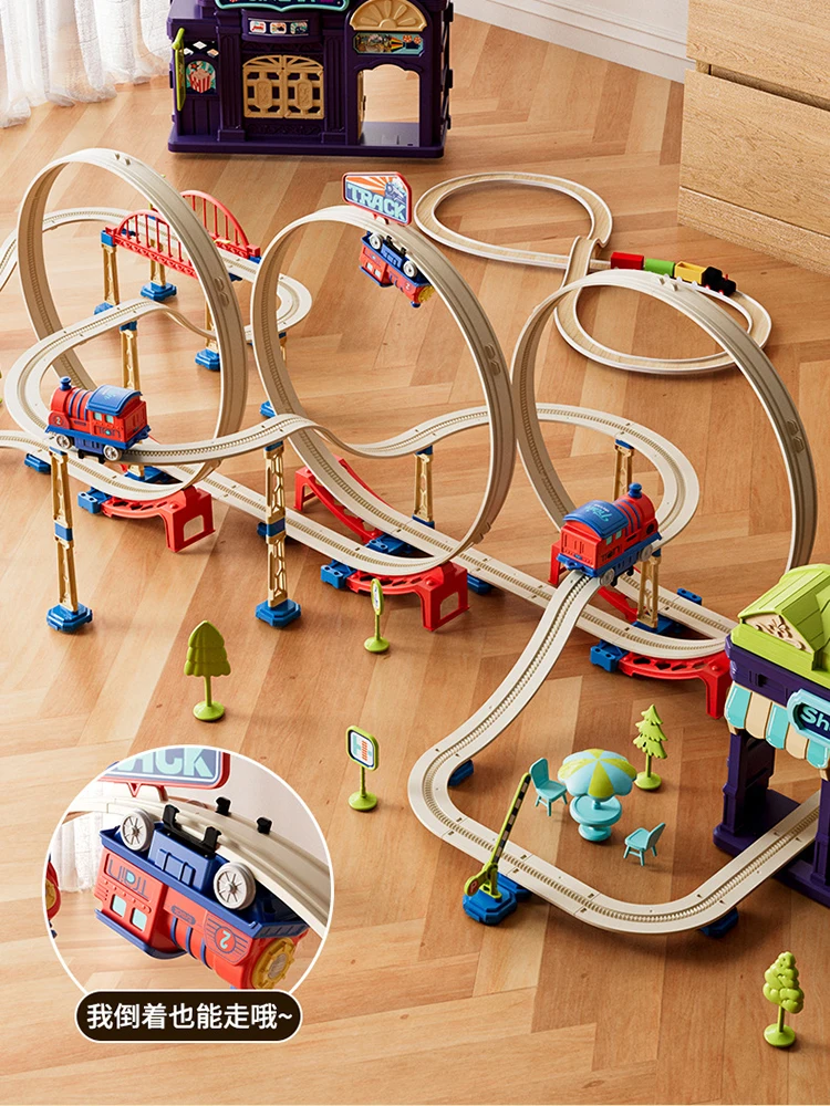 Children'S Toy Train Track Car Assembly House Educational Toys For Boys Girls With Track Model Vehicle Non-Radio Control Model