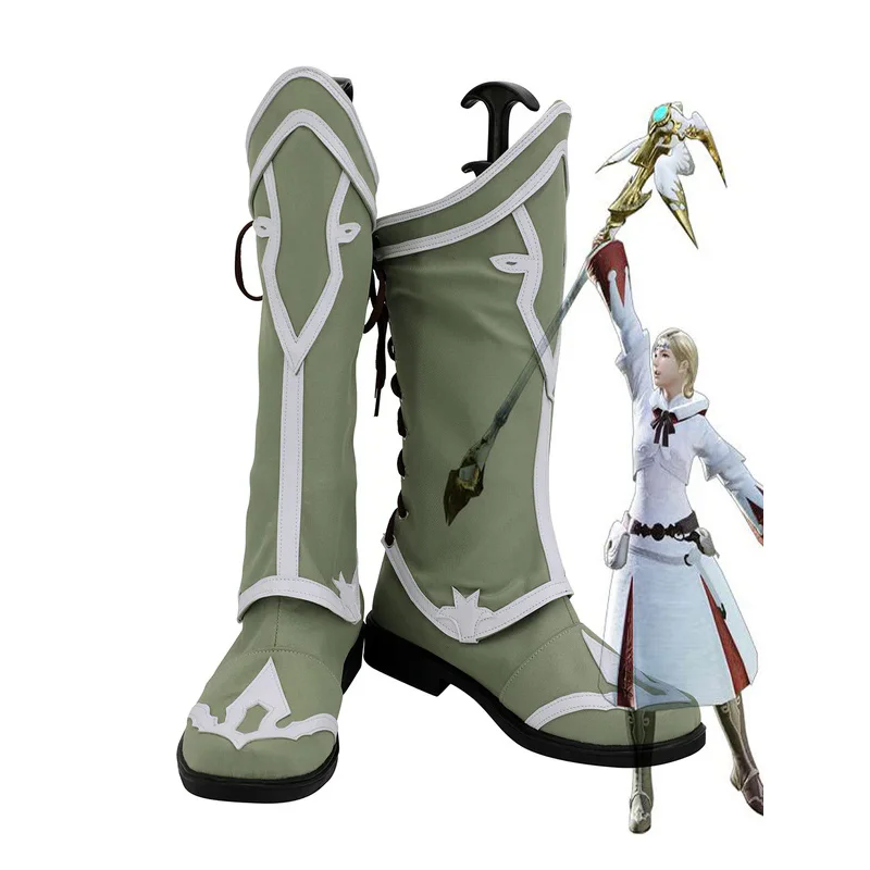 

FF14 White Mage Shoes Cosplay Final Fantasy 14 White Mage Cosplay Boots Green Shoes Custom Made