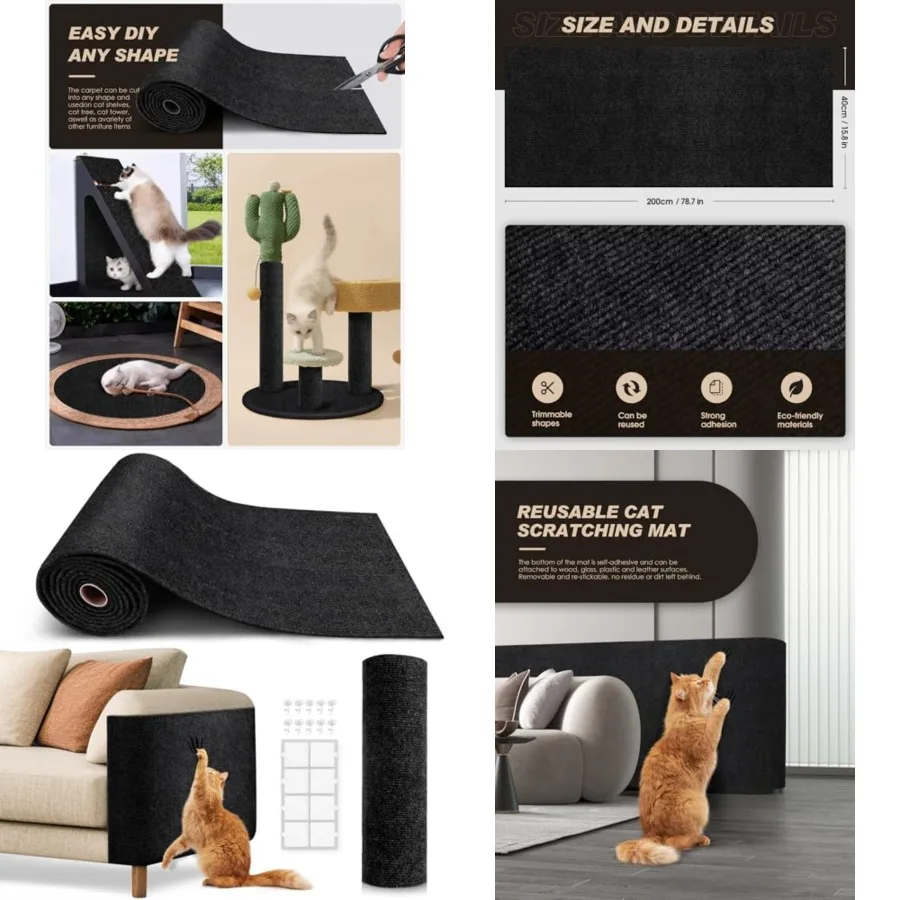

Коврик для кошачьих царапин, самоклеящийся ковер с возможностью обрезки для DIY, решение для лазанья и царапин для кошек, идеально подходит для защиты мебели кошачьего дивана