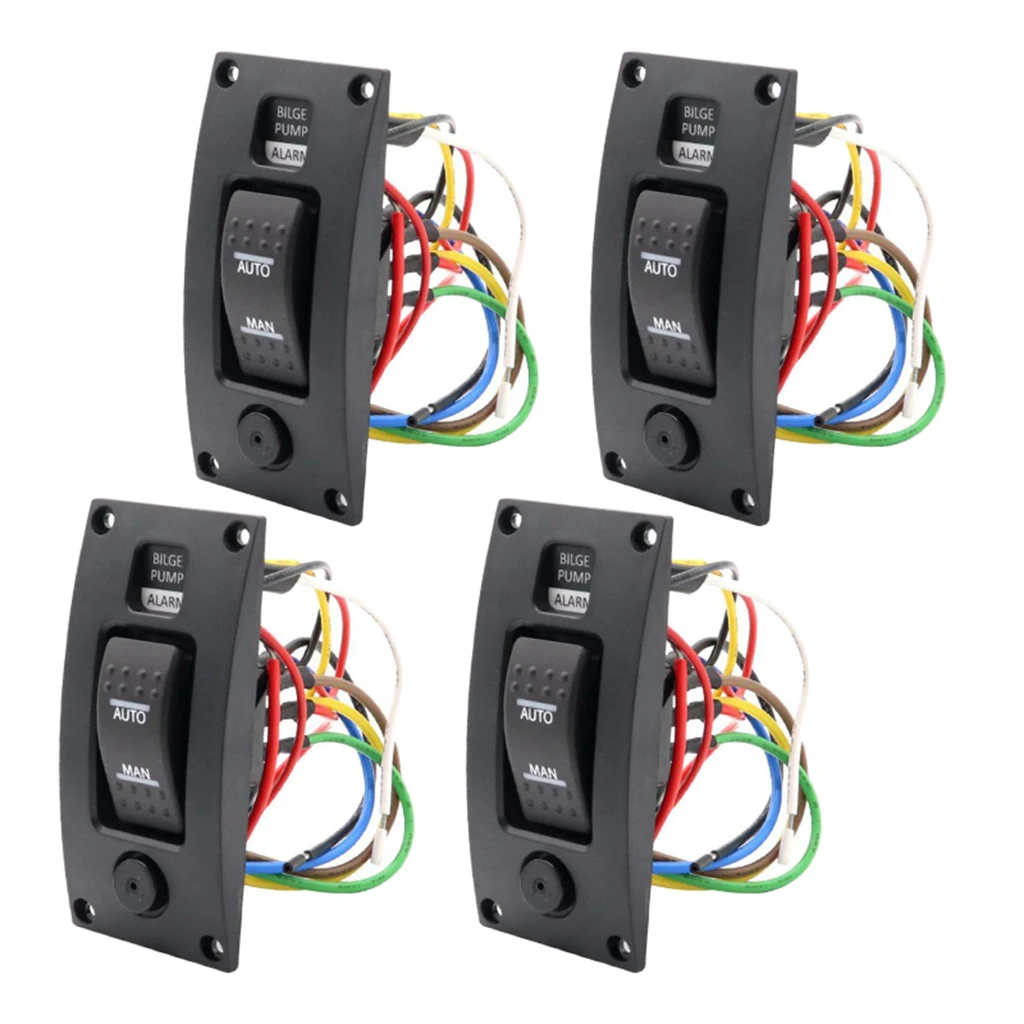 

4xMarine Boat Bilge Pump Switch Panel Deck Cleaning Control Panel with Alarm